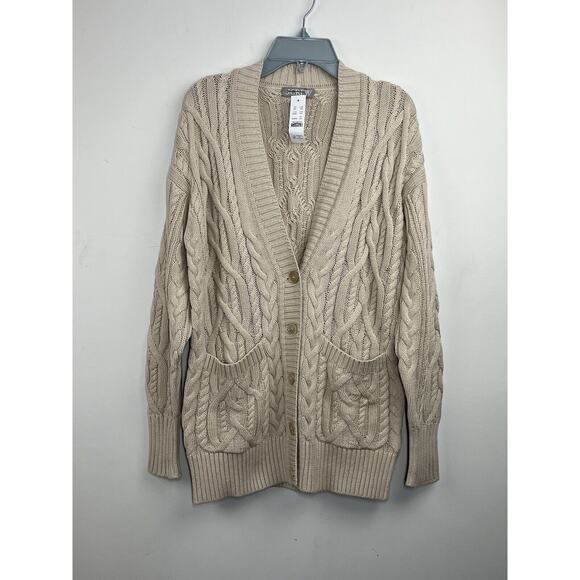 J. Crew Sweaters - J Crew Sweater Womens XXS Cableknit Cardigan Tan Button Up V Neck Oversized